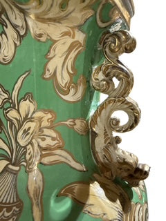 Antique Porcelain Vase Greenn Ground and Gold with Lid