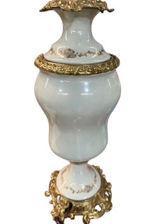 French Style Porcelain Gold Gilt Floral Lamp