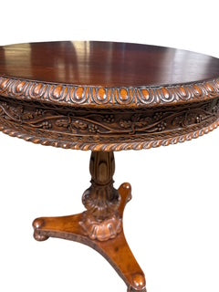 Carved Rosewood Decorated Pedestal Side Table