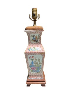 Asian Lamp with Floral and Lattice Design