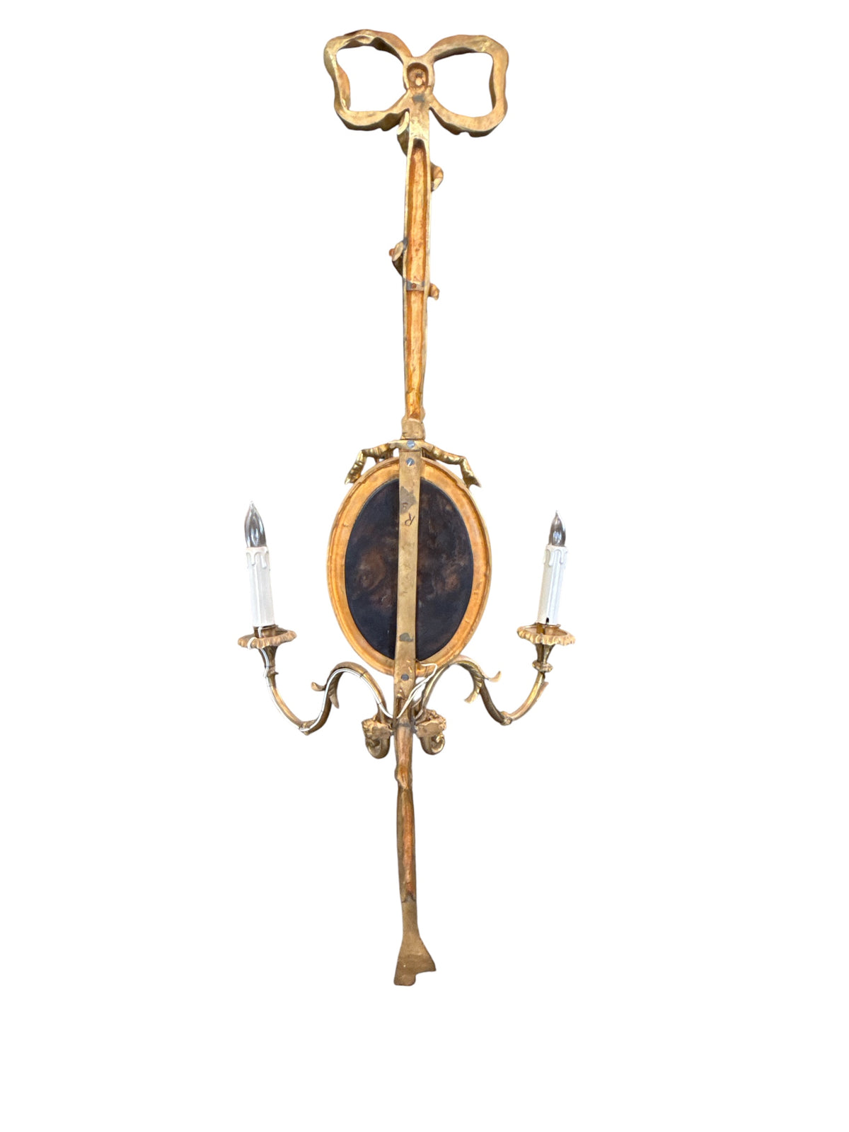 Pair Bronze Sconces with Bronze Cherub Plaques