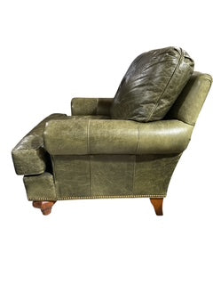 Green Leather Club Chair with Ottoman
