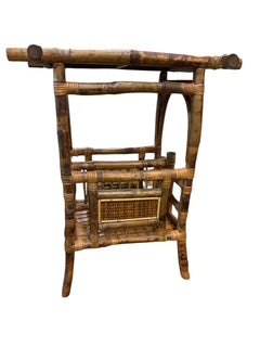 Vintage Bamboo and Rattan Book Side Table