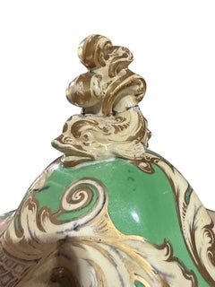 Antique Porcelain Vase Greenn Ground and Gold with Lid