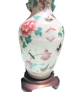 Chinese Porcelain Lamp Floral Design w/Birds