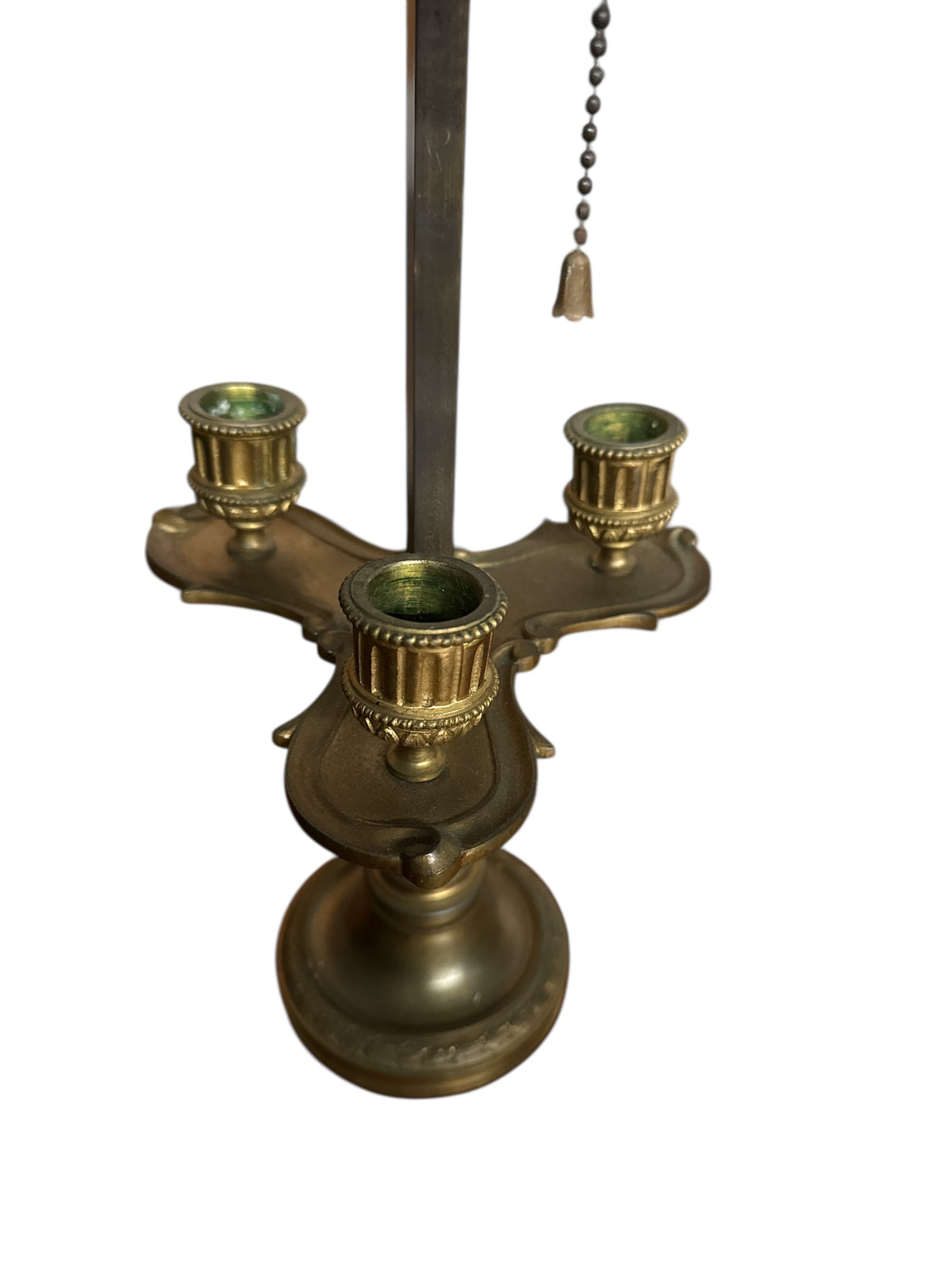 Brass French Three Candlelstick Bouillotte Lamp with Tole Shade