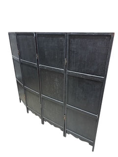 Antique Chinese Black Lacquered and Hard Stone Four Panel Folding Screen