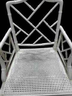 Pair White Bamboo Armchairs with Cane Seats
