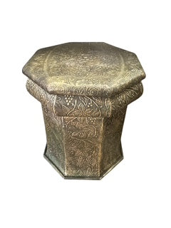 Octagonal Metal Inlaid Side Table-Stool-Taboret