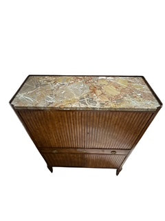 Antique Tambour Front Rosewood Cabinet with Marble Top