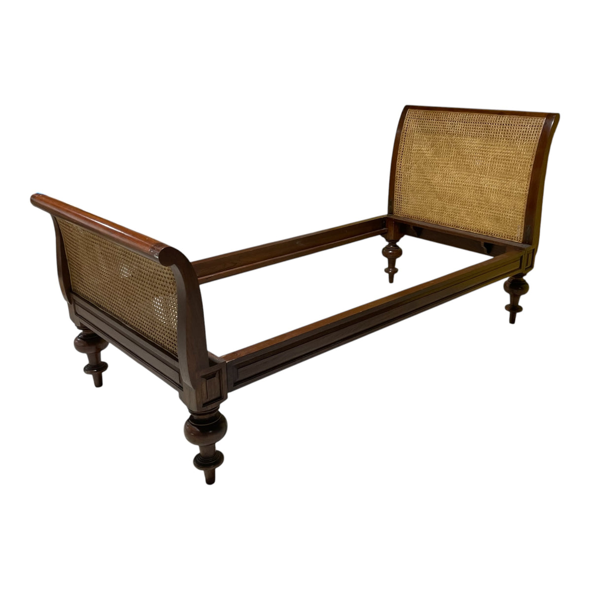West Indies Style Teak and Cane Day Bed Turned Legs