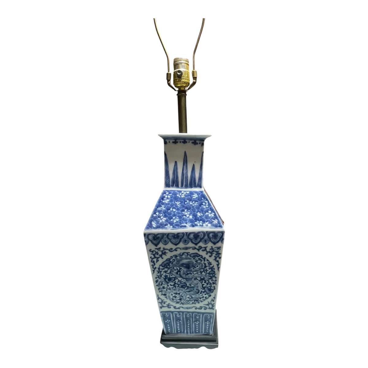 Export Style Blue and White Chimney Neck Vase now Fitted as Lamp
