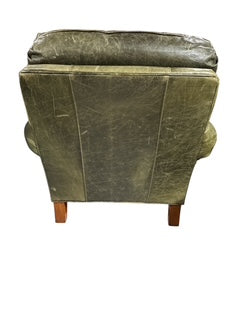 Green Leather Club Chair with Ottoman