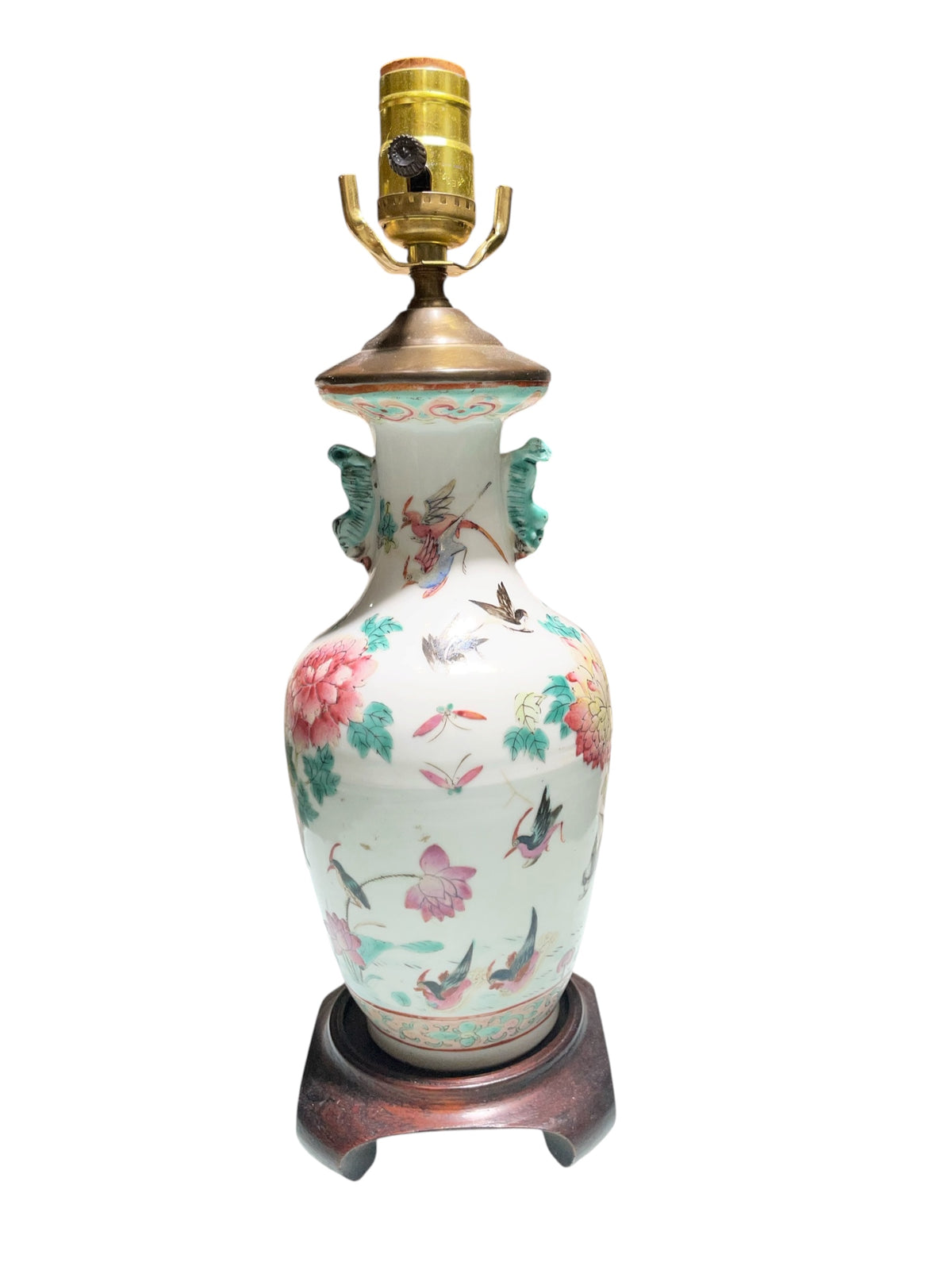 Chinese Porcelain Lamp Floral Design w/Birds