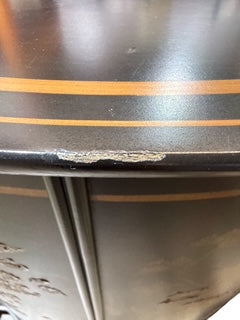 Painted Chinoiserie Landscape Scenes Gold Accent Cabinet