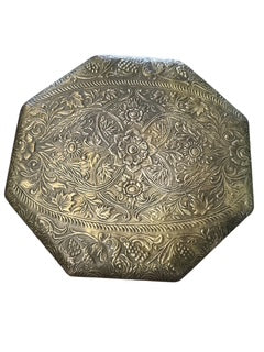 Octagonal Metal Inlaid Side Table-Stool-Taboret