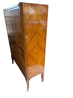Antique Tambour Front Rosewood Cabinet with Marble Top