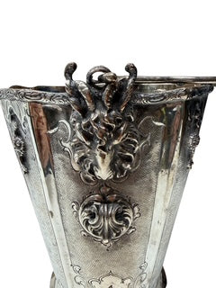 Antique  Continental 800 Silver Wine Bucket w/Ram' Heads