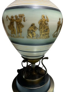 Vintage Neo-Classical Greek Revival Style Table Lamp Opaline Milk Glass
