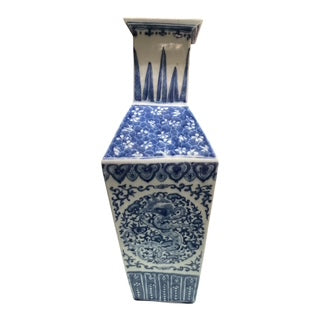 Export Style Blue and White Chimney Neck Vase now Fitted as Lamp