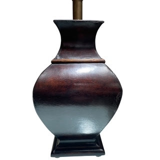 Pair Mid-Century Modern Brown Leather Table Lamps
