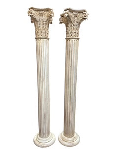 Pair Carved Wood Corinthian Decorative Columns