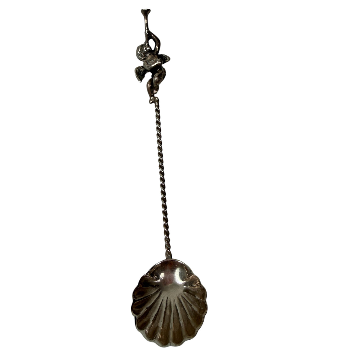 Sterling Olive Spoon with Cherub Playing a Horn and a Shell- Shaped Bowl