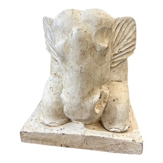 Pair Wood White Elephants  with Candle Holders