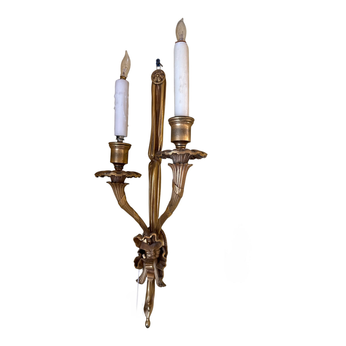Pair  Bronze Sconces with Ribbons