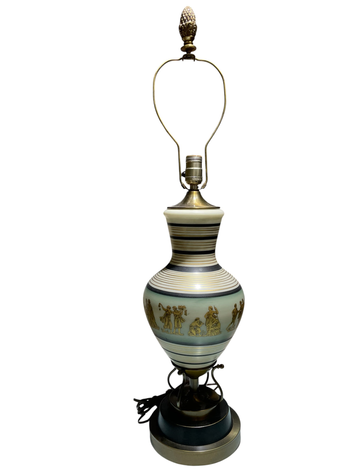 Vintage Neo-Classical Greek Revival Style Table Lamp Opaline Milk Glass