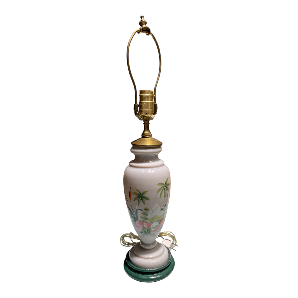 Hand Decorated Bristol Glass Lamp Palm Tree Motif