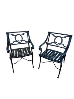 Set of Three Metal Basketweave Seat Armchairs