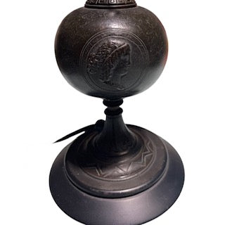 Cast Metal Lamp with Woman Portrait