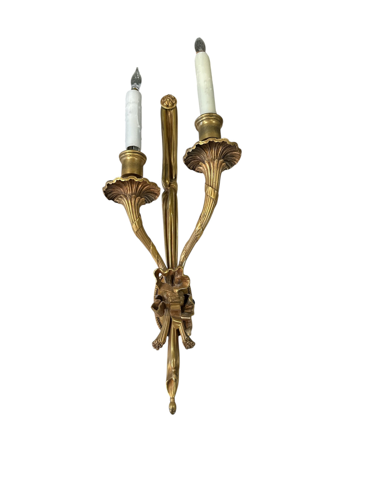 Pair  Bronze Sconces with Ribbons