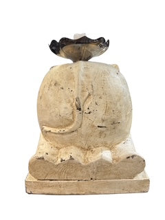 Pair Wood White Elephants  with Candle Holders