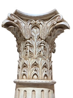 Pair Carved Wood Corinthian Decorative Columns