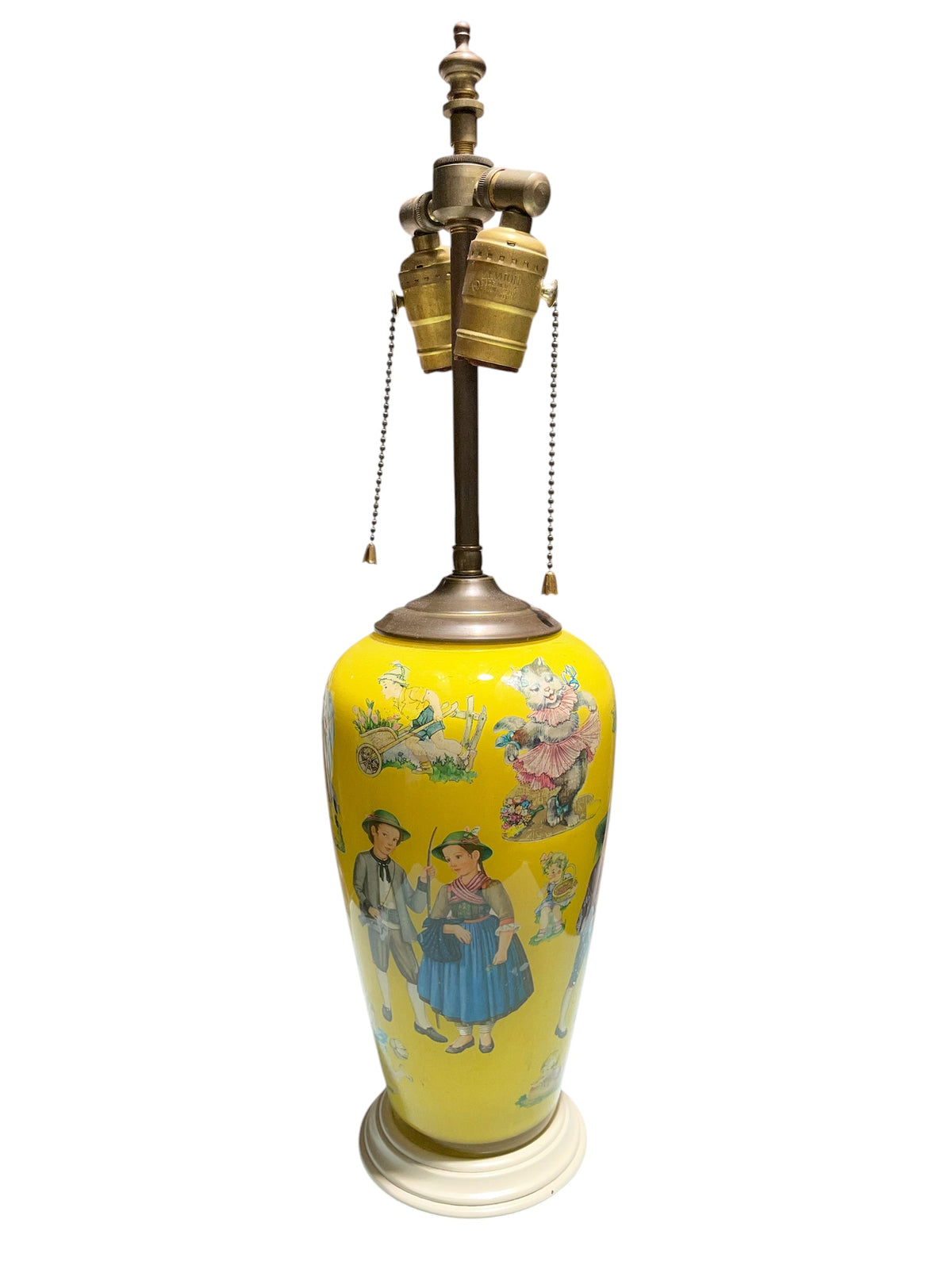 Yellow Decoupage Lamp with Children and Kittens Nostalgic Story Book Characters