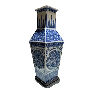 Export Style Blue and White Chimney Neck Vase now Fitted as Lamp