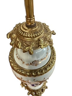 French Style Porcelain Gold Gilt Floral Lamp