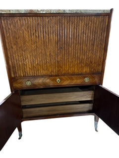 Antique Tambour Front Rosewood Cabinet with Marble Top