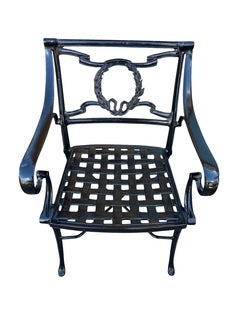 Set of Three Metal Basketweave Seat Armchairs