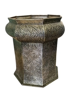Octagonal Metal Inlaid Side Table-Stool-Taboret