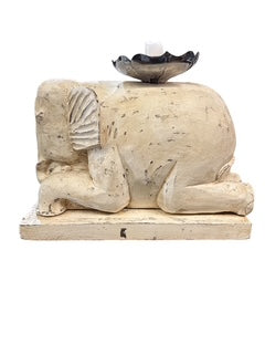Pair Wood White Elephants  with Candle Holders