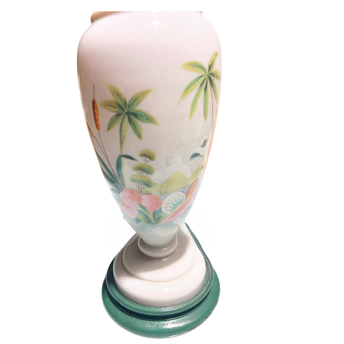 Hand Decorated Bristol Glass Lamp Palm Tree Motif