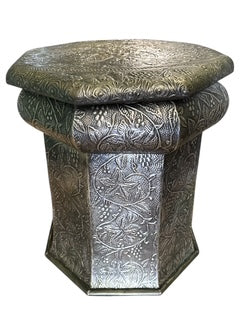 Octagonal Metal Inlaid Side Table-Stool-Taboret