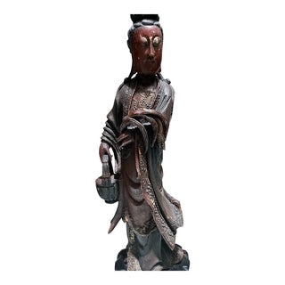 Antique Wood Carved Asian Princess with Gold Highlights Lamp