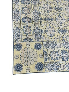 Wool Blue, Yellow and Cream Rug