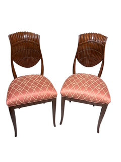 Pair Maitland Smith Feather Back Mahogany Chairs