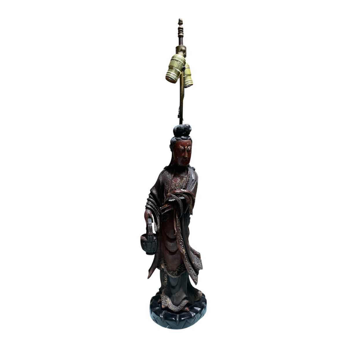 Antique Wood Carved Asian Princess with Gold Highlights Lamp