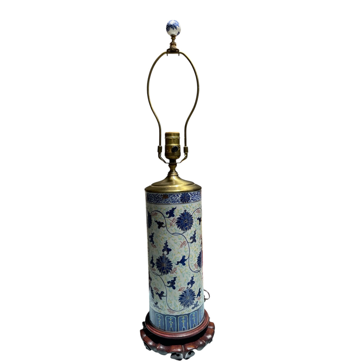 Export Style Blue and White Cylinder Lamp